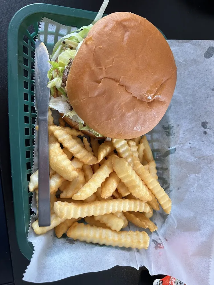 Mushroom Swiss Burger and Fries